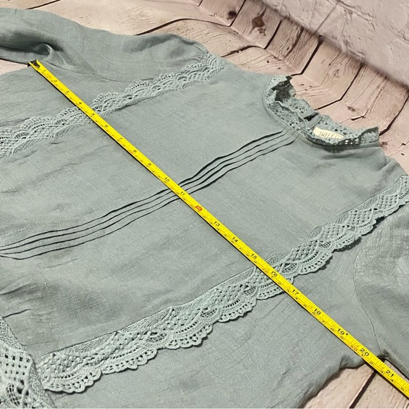Sweet Wanderer Wmn Light Blue Long Sleeve Lace Ruffle Tie & Button Back Blouse L - Picture 7 of 9